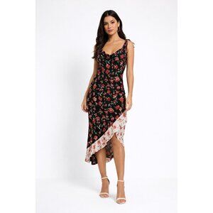 Missguided Floral Drape Neck Frill Midi Dress Size‎ 8